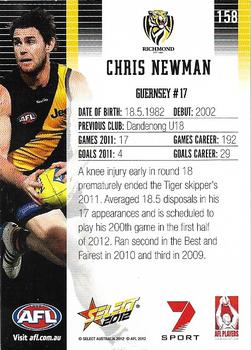 2012 Select AFL Champions #158 Chris Newman Back
